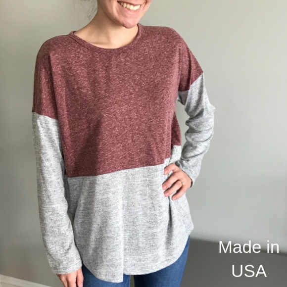Color block pink and gray long sleeve top - Picture 5 of 5